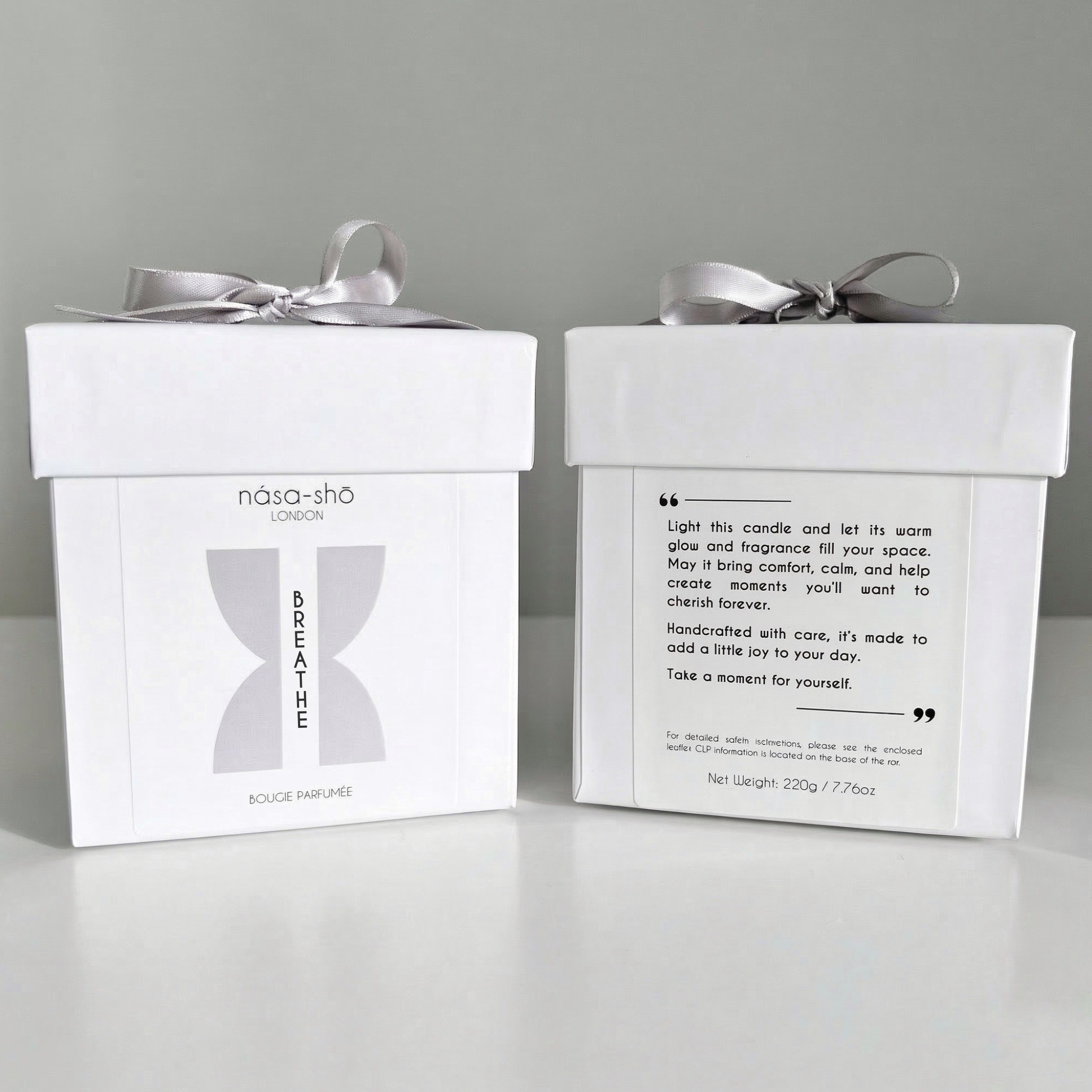 nása-shō luxury candle gift box with satin silver bow Haven Collection