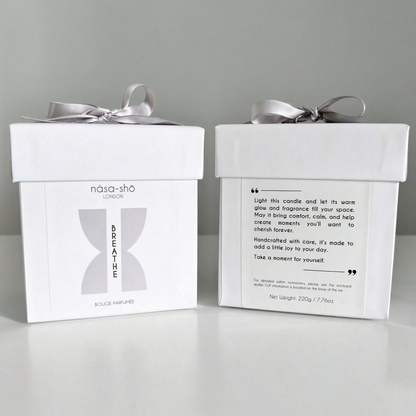 nása-shō luxury candle gift box with satin silver bow Haven Collection